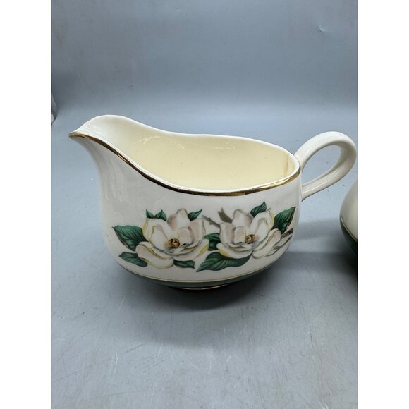 Cavalier Eggshell Porcelain Creamer & Sugar Magnolia Flower Design & Gold READ - Picture 2 of 16